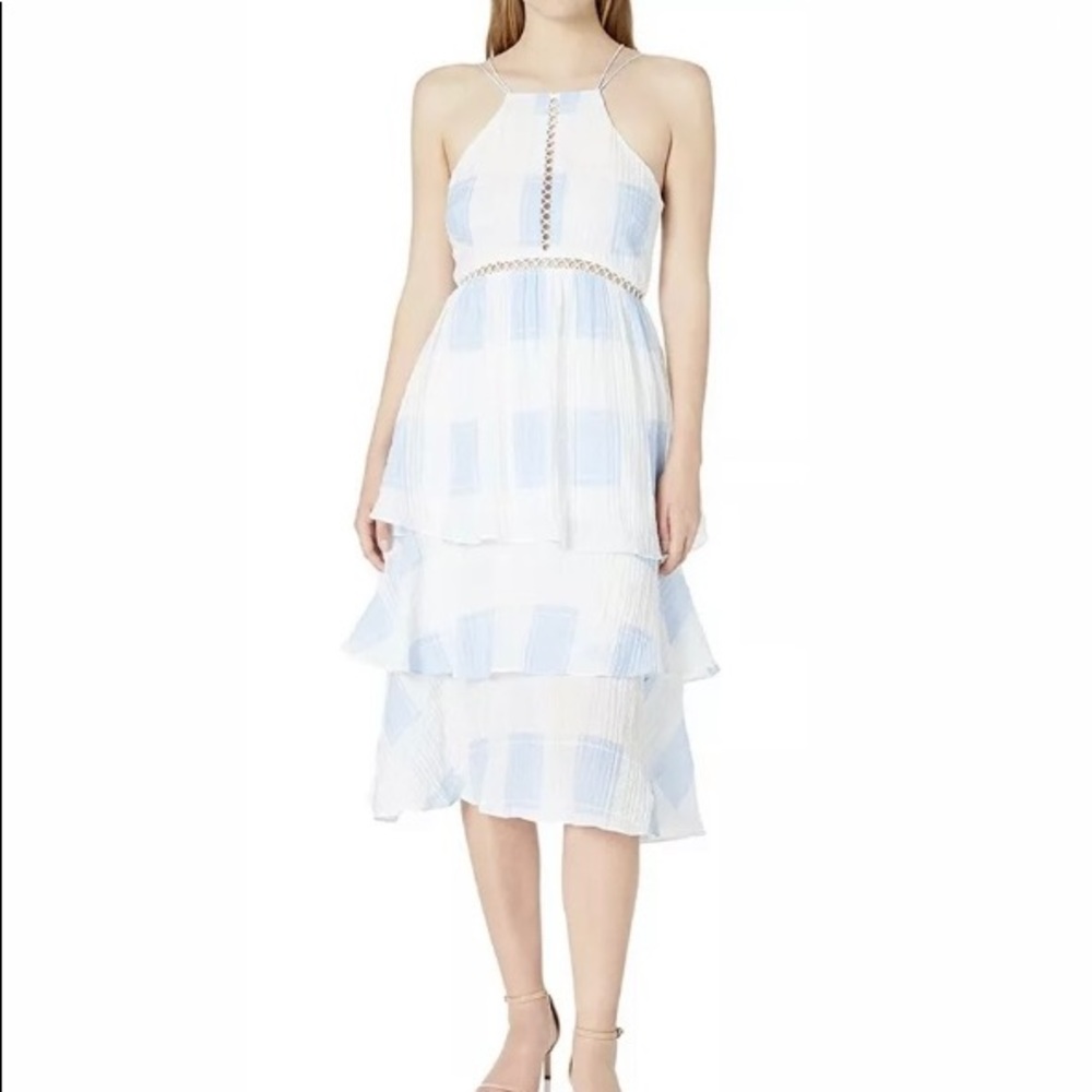 ELLIATT Jasmine Plaid Halter Tiered Midi crinkle Dress XL